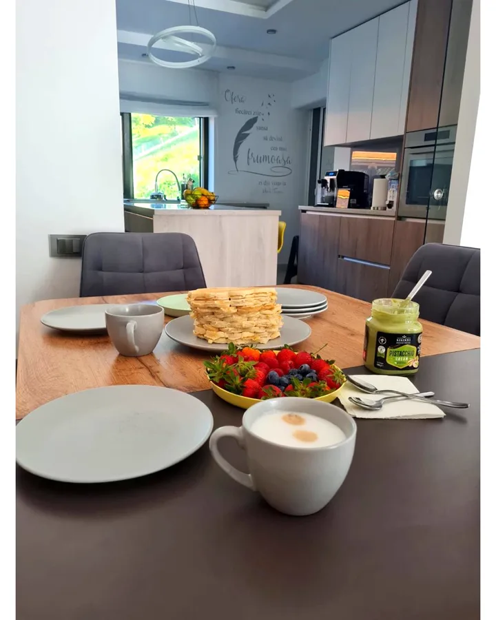Delicious breakfast with waffles and fresh fruit